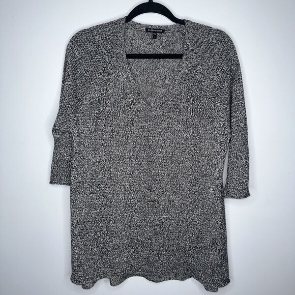 Eileen Fisher Tops - Eileen Fisher Women’s Linen Blend V Neck Tunic Knit 3/4 Sleeve Size Large